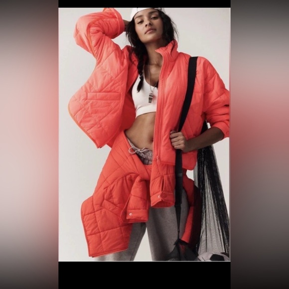 Free People Jackets & Blazers - NWOT FREE PEOPLE FP MOVEMENT PIPPA PACKABLE PUFFER JACKET NEON CORAL